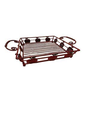Vintage Apple Metal Wire Basket Tray Red Country Kitchen Fruit Decor 11"